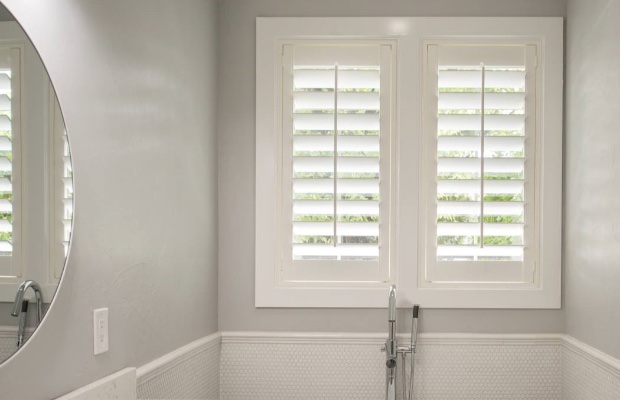 Plantation shutters in a bathroom